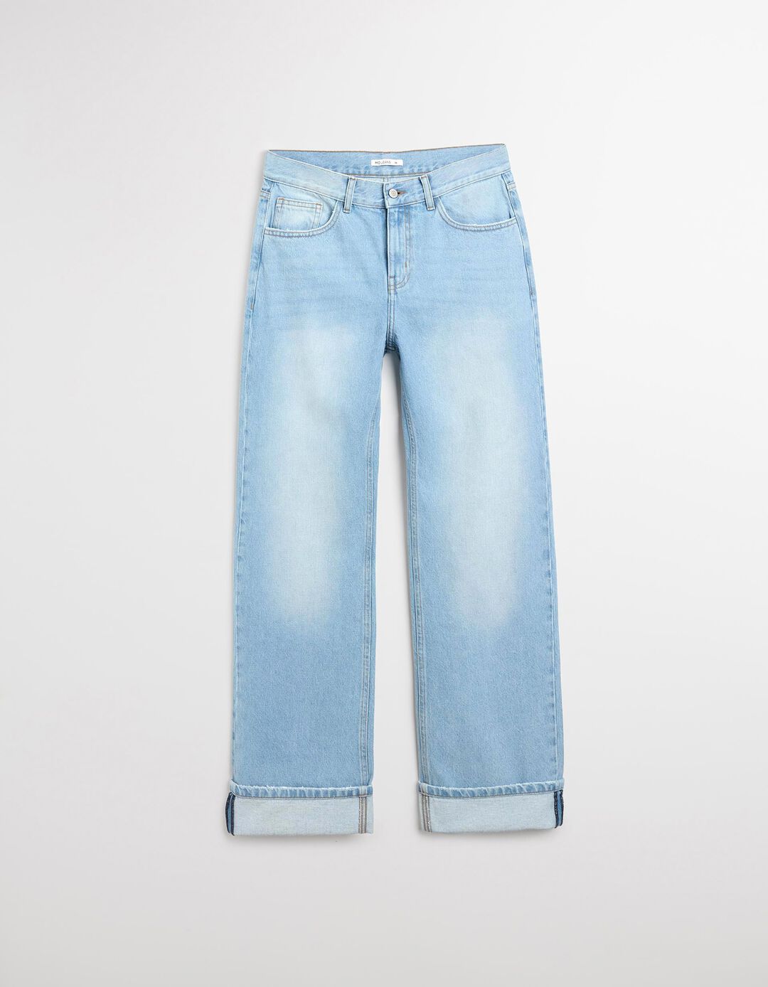 Calças de Ganga Dobradas 'Straight Fit', Mulher, Azul Claro