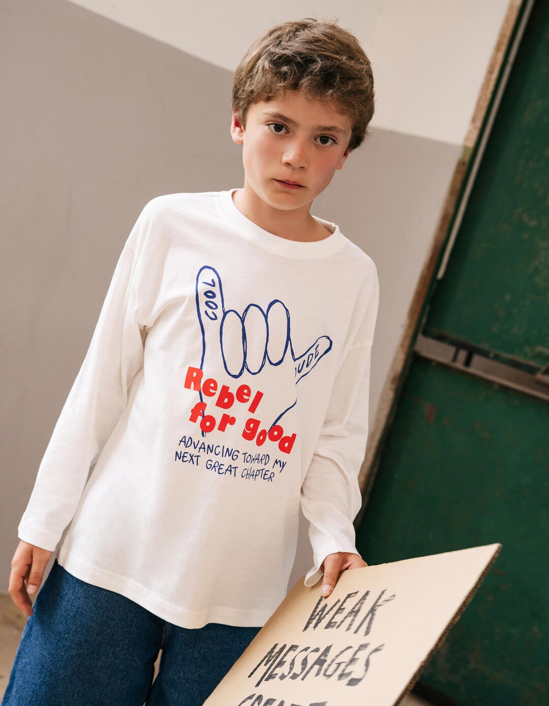 T-shirt Estampada Manga Comprida, Menino, Branco