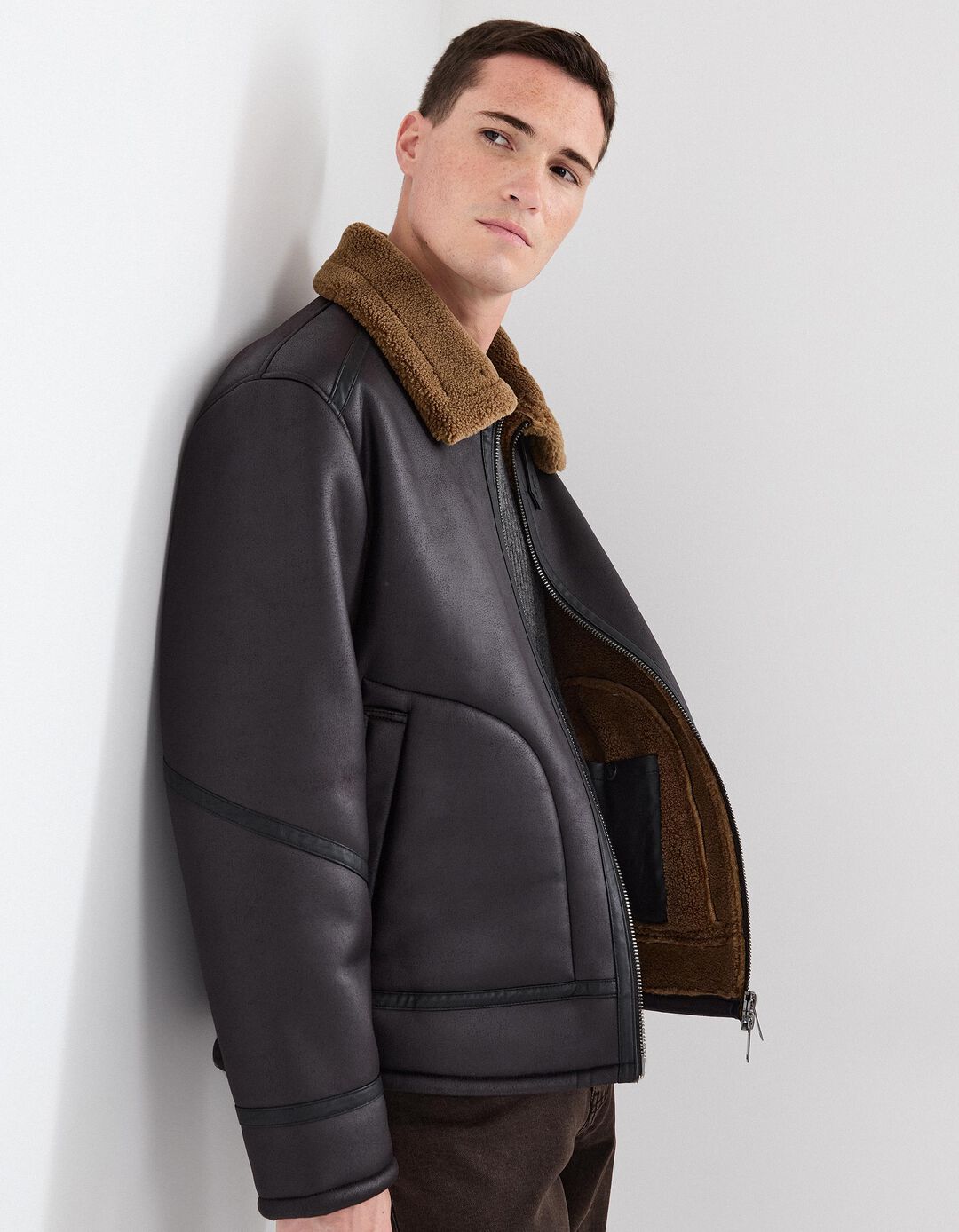 Blus&atilde;o em Sherpa, Homem, Castanho Escuro