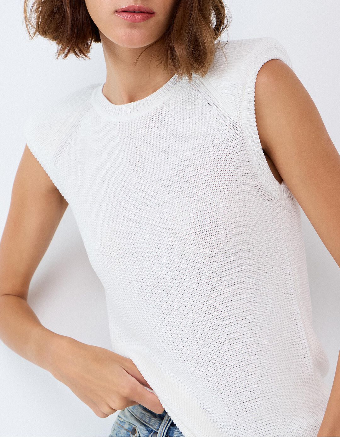 Sweater Sem Mangas, Mulher, Branco