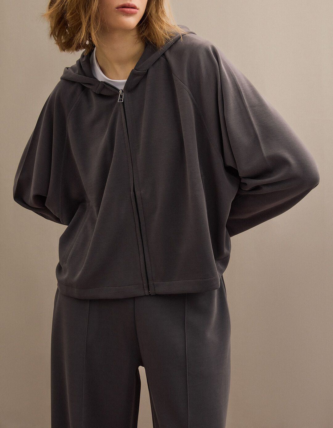 Casaco com Capuz, Mulher, Cinzento