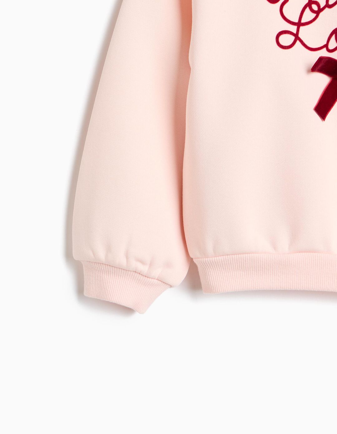Sweatshirt De Felpa, Menina, Rosa Claro