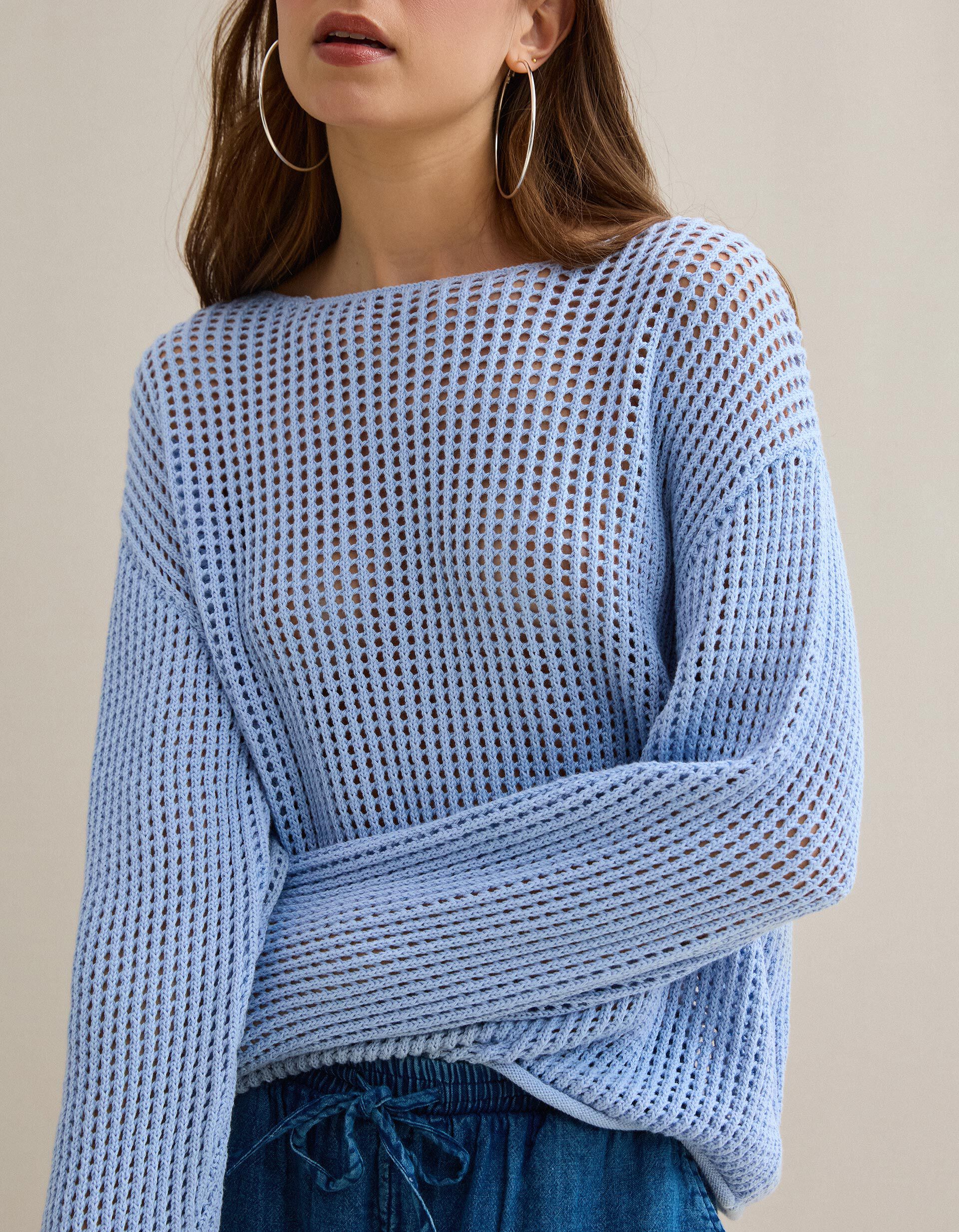 Comprar Online Camisola de Malha Crochet, Mulher, Azul