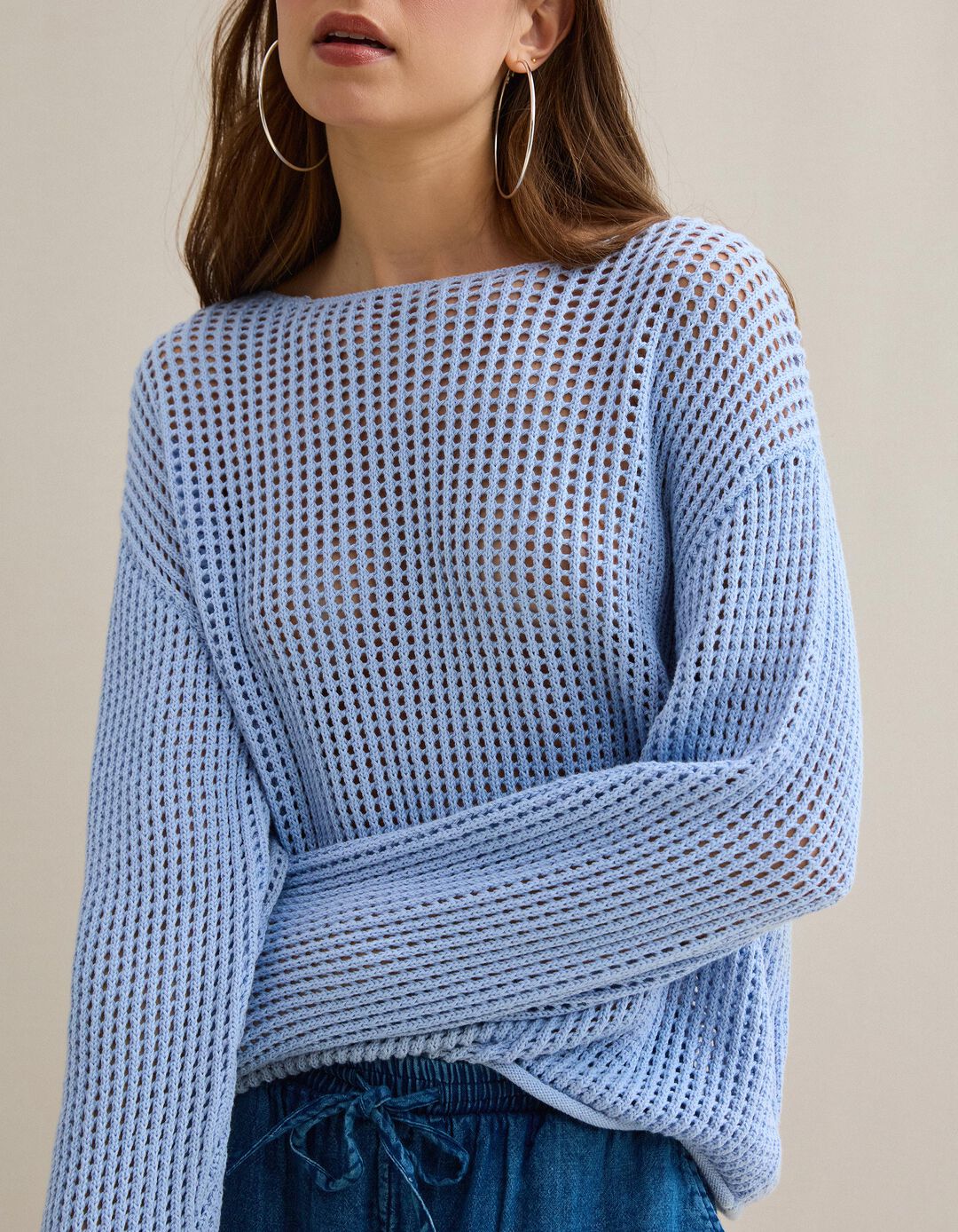 Camisola de Malha Crochet, Mulher, Azul