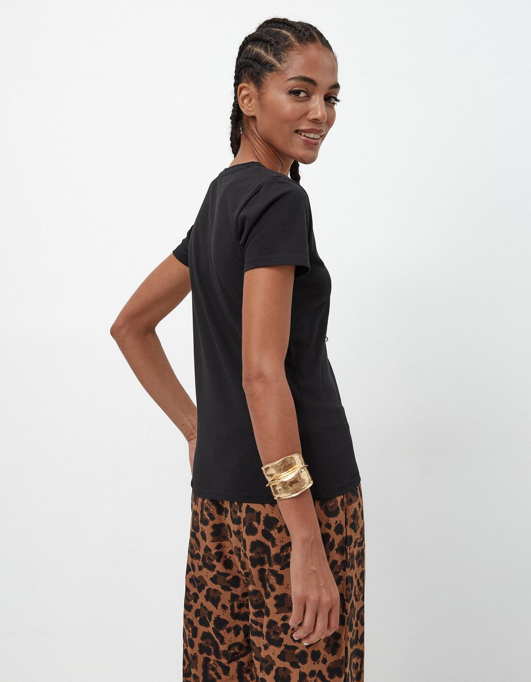 T-shirt Decote Redondo, Mulher, Preto