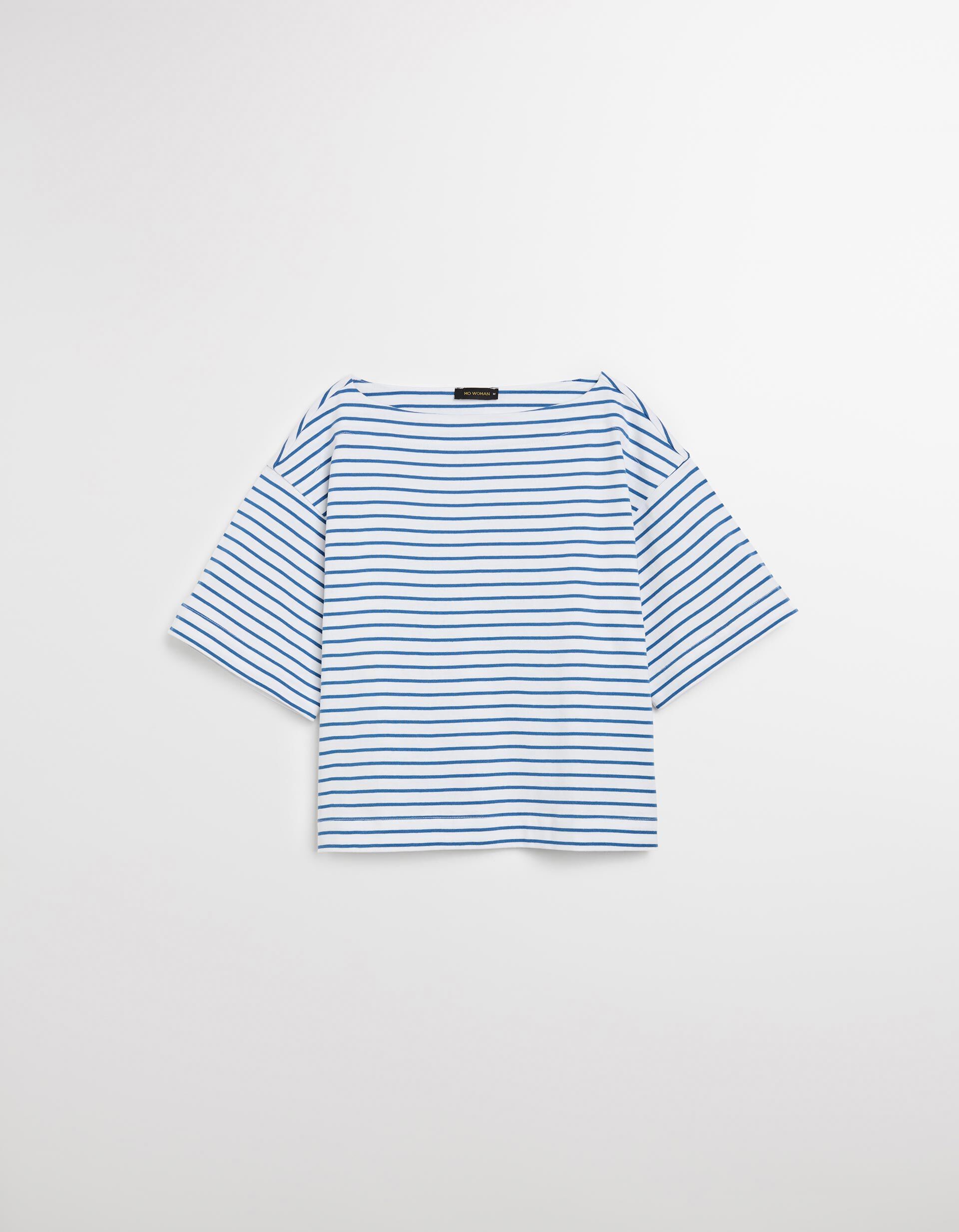 Comprar Online T-shirt Riscas com Decote em Barco, Mulher, Branco