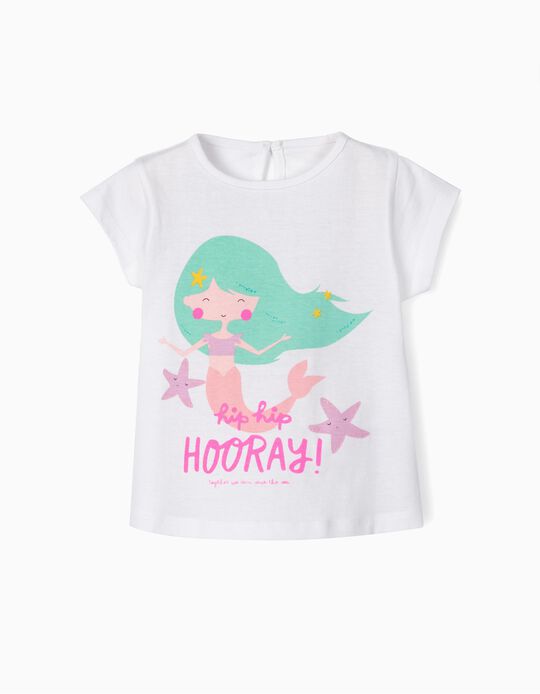 T-shirt para Beb&eacute; Menina 'Horray!', Branco