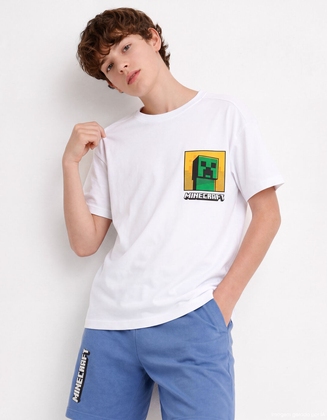 T-shirt 'Minecraft', Menino, Branco