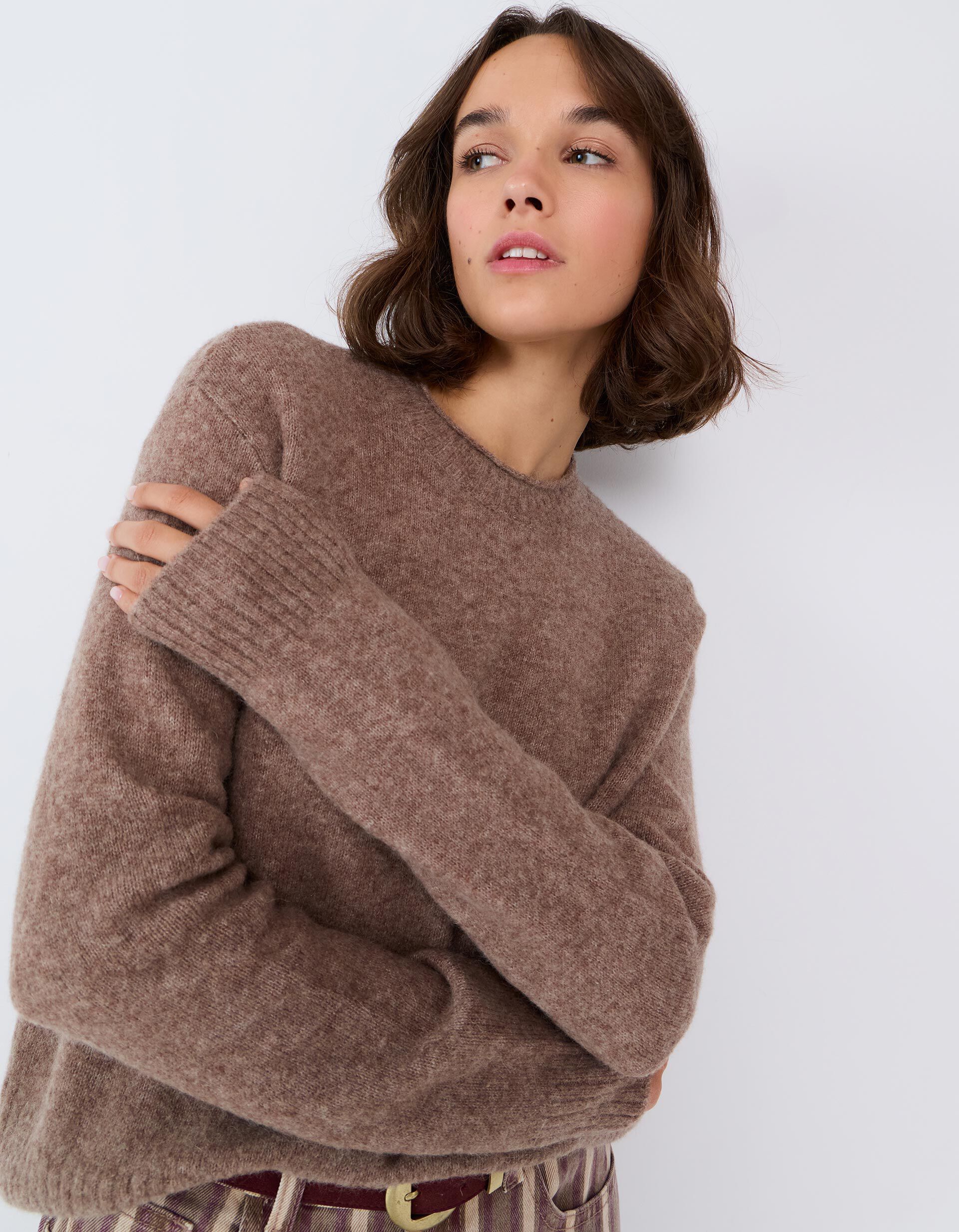 Comprar Online Camisola Em Mistura De L&atilde; E Alpaca, Mulher, Bege Escuro