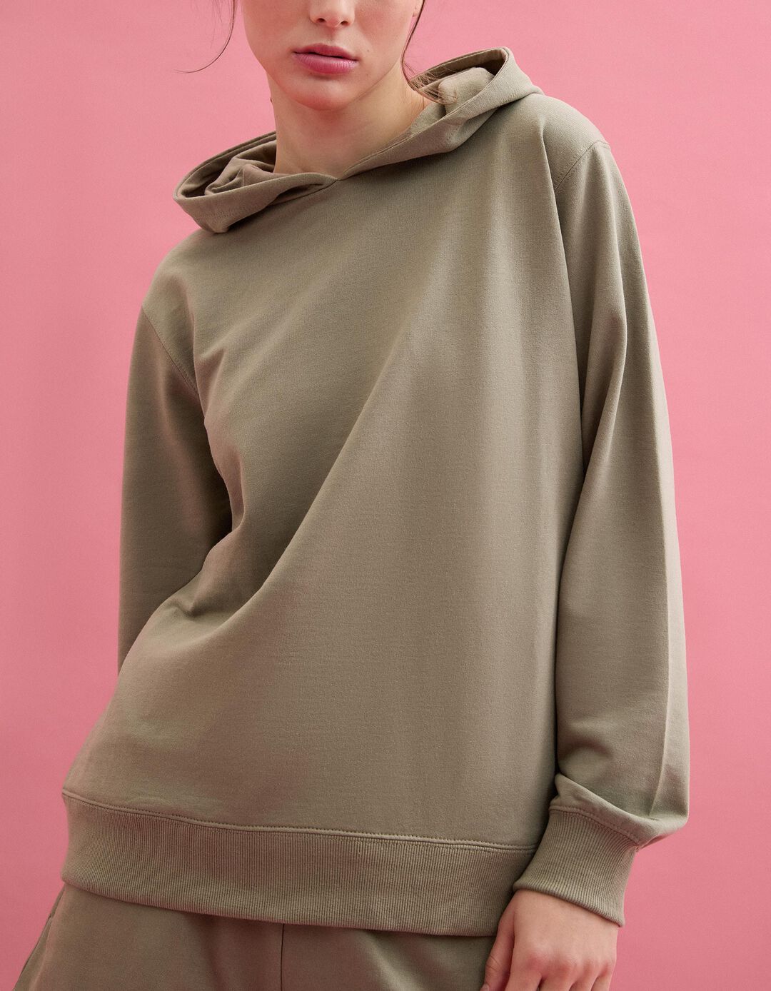 Sweatshirt com Capuz, Mulher, Verde Escuro