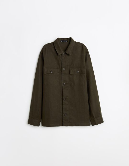 Comprar Online Sobrecamisa de Linho, Homem, Verde Escuro