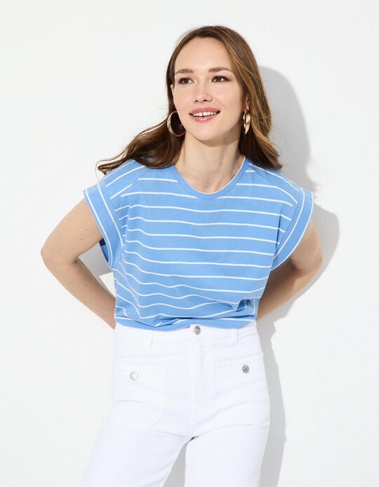 Comprar Online T-shirt às riscas, Mulher, Azul