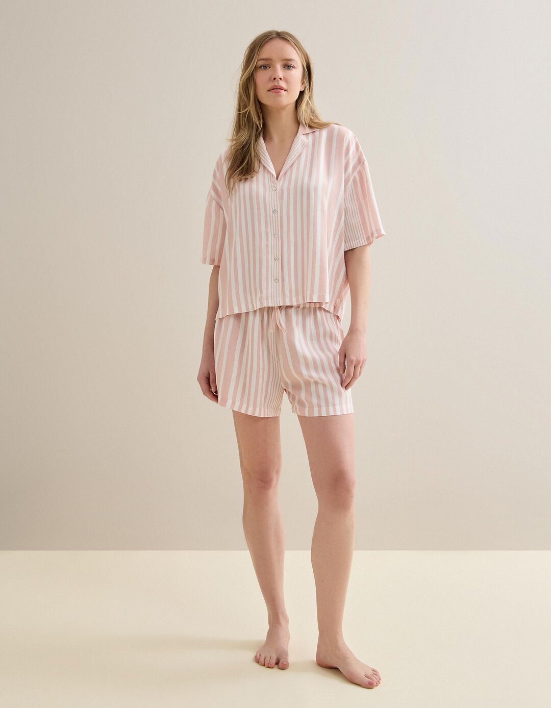 Pijama Riscas, Mulher, Rosa Claro