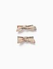 Pack of 2 Hair Clips with Checkered Bow for Babies and Girls 'B&ampS', Grey/Beige