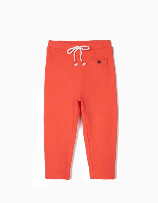 Cal&ccedil;as Leggings Caneladas para Beb&eacute; Menina, Coral
