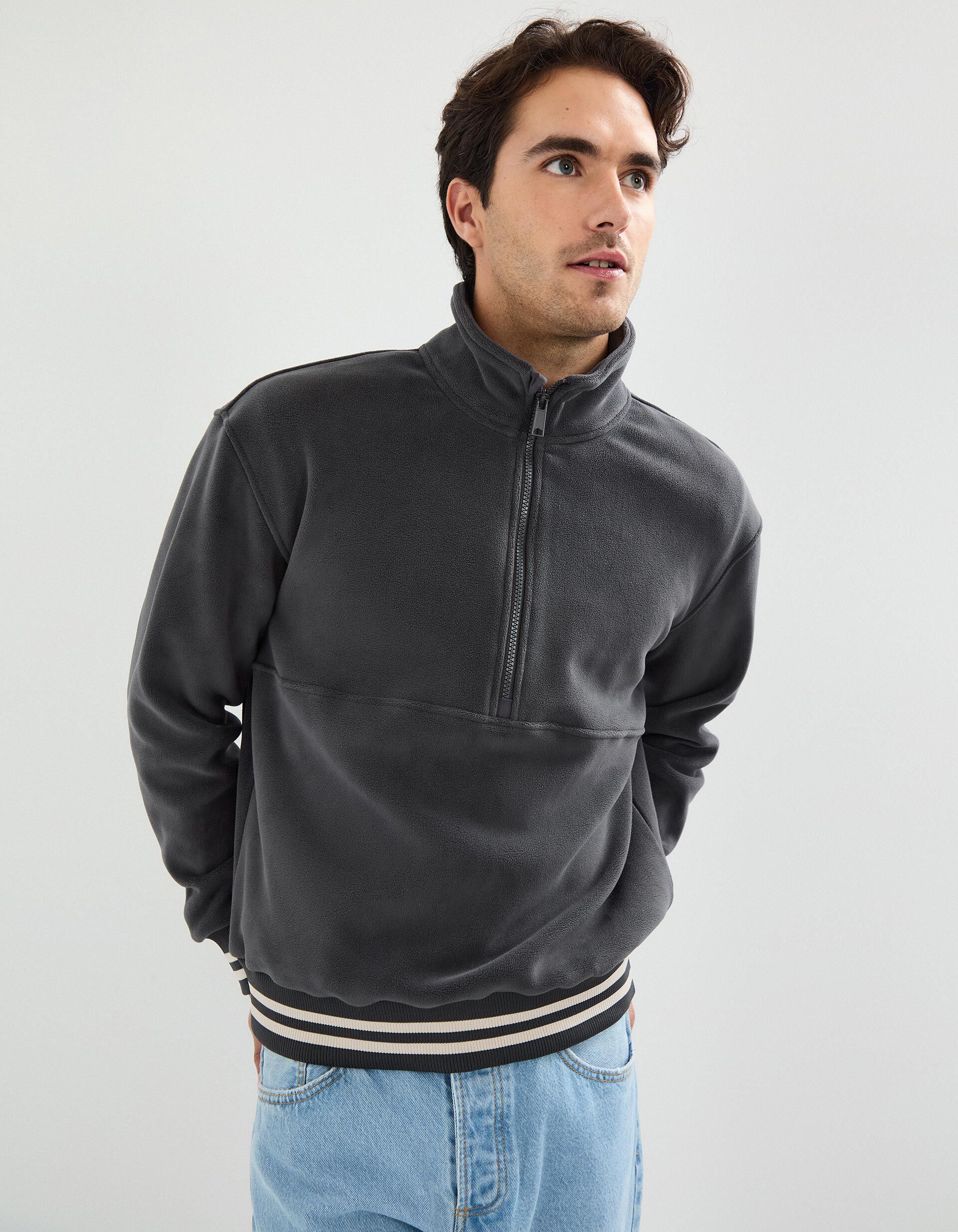 Comprar Online Camisola Polar com Fecho, Homem, Cinzento Escuro