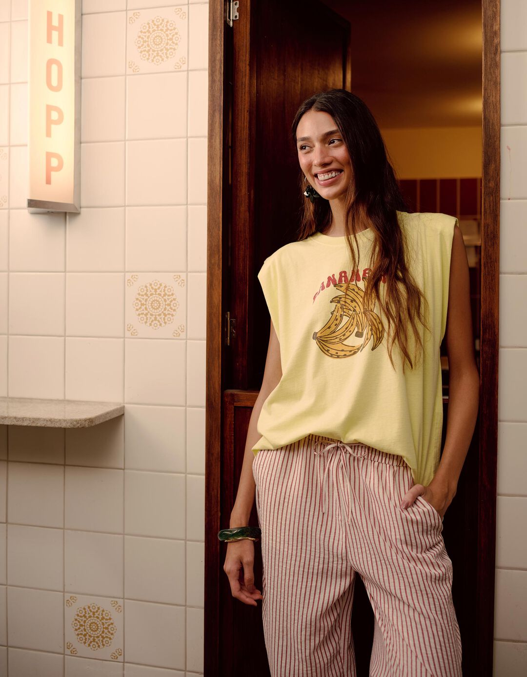 Cal&ccedil;as Riscas, Mulher, Rosa Escuro
