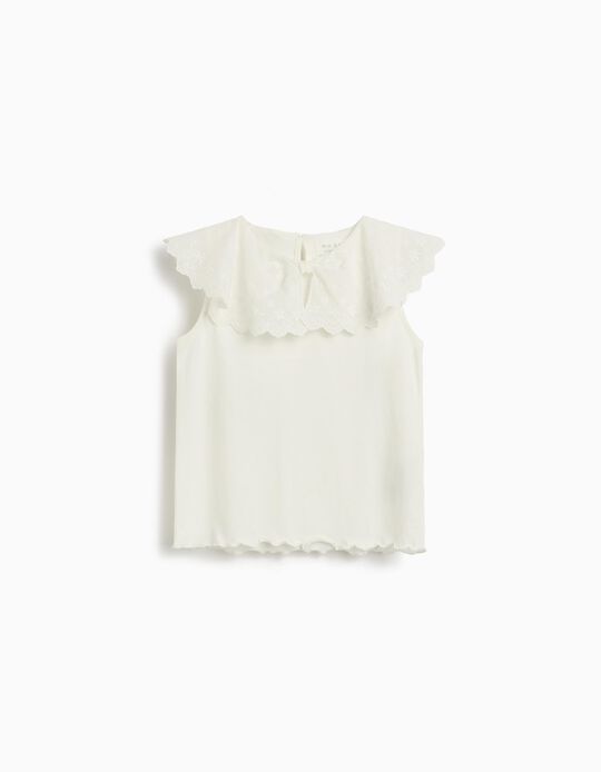 Comprar Online T-shirt com Gola em Bordado Inglês, Menina, Branco