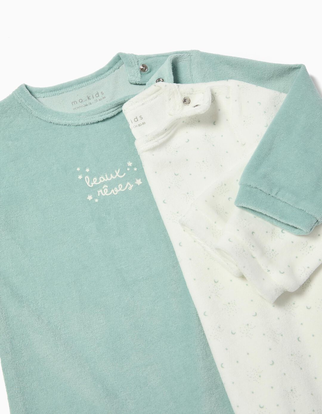 Pack 2 Babygrows Veludo, Recém-Nascido, Verde Claro