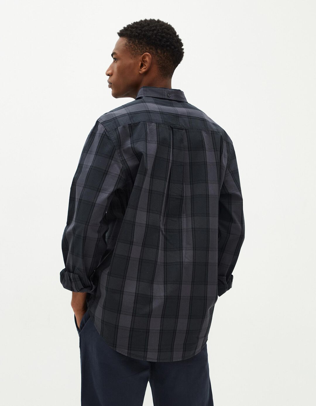 Camisa de Manga Comprida Xadez, Homem, Azul Escuro