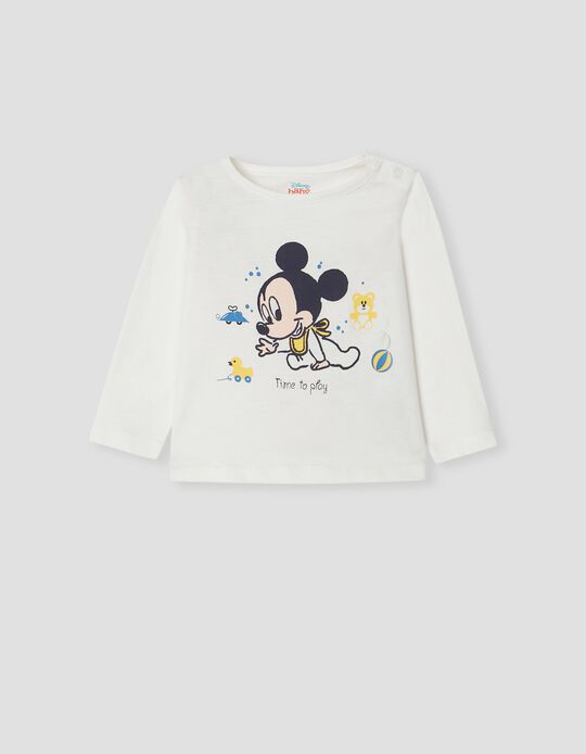 T-shirt Manga Comprida 'Mickey', Recém-Nascido, Branco