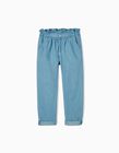 Paperbag Cotton Jeans for Girls, Blue