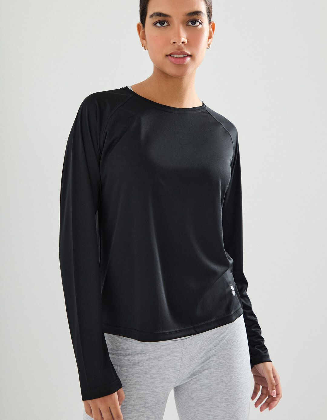 T-shirt Manga Comprida de Desporto, Mulher, Preto