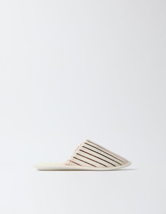 Comprar Online Chinelos De Quarto &Agrave;s Riscas, Mulher, Bege