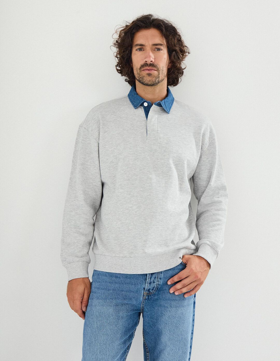 Polo Felpa, Homem, Cinzento Claro