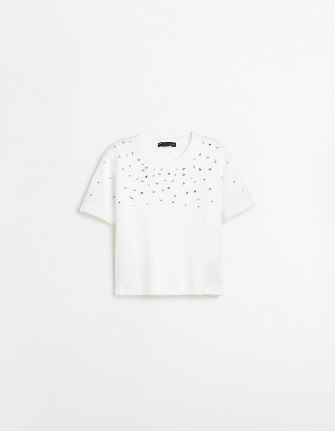 Camisola Tricotada Com Pedras, Mulher, Cru