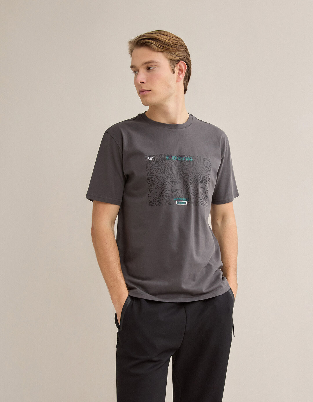 T-shirt, Homem, Cinzento Escuro