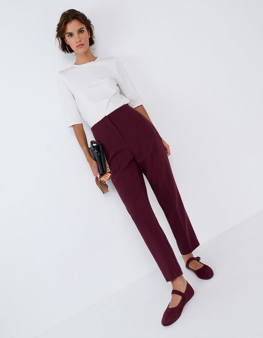 Comprar Online Cal&ccedil;as De Cintura Subida, Mulher, Vermelho Escuro