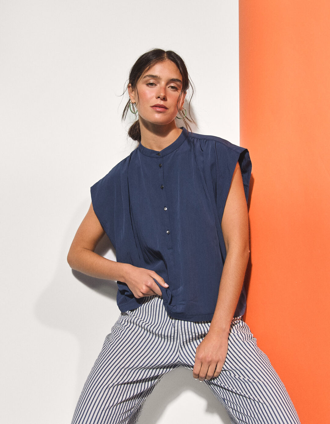 Blusa com Liocel, Mulher, Azul Escuro