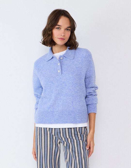Comprar Online Polo Em Mistura De L&atilde; E Alpaca, Mulher, Azul Claro