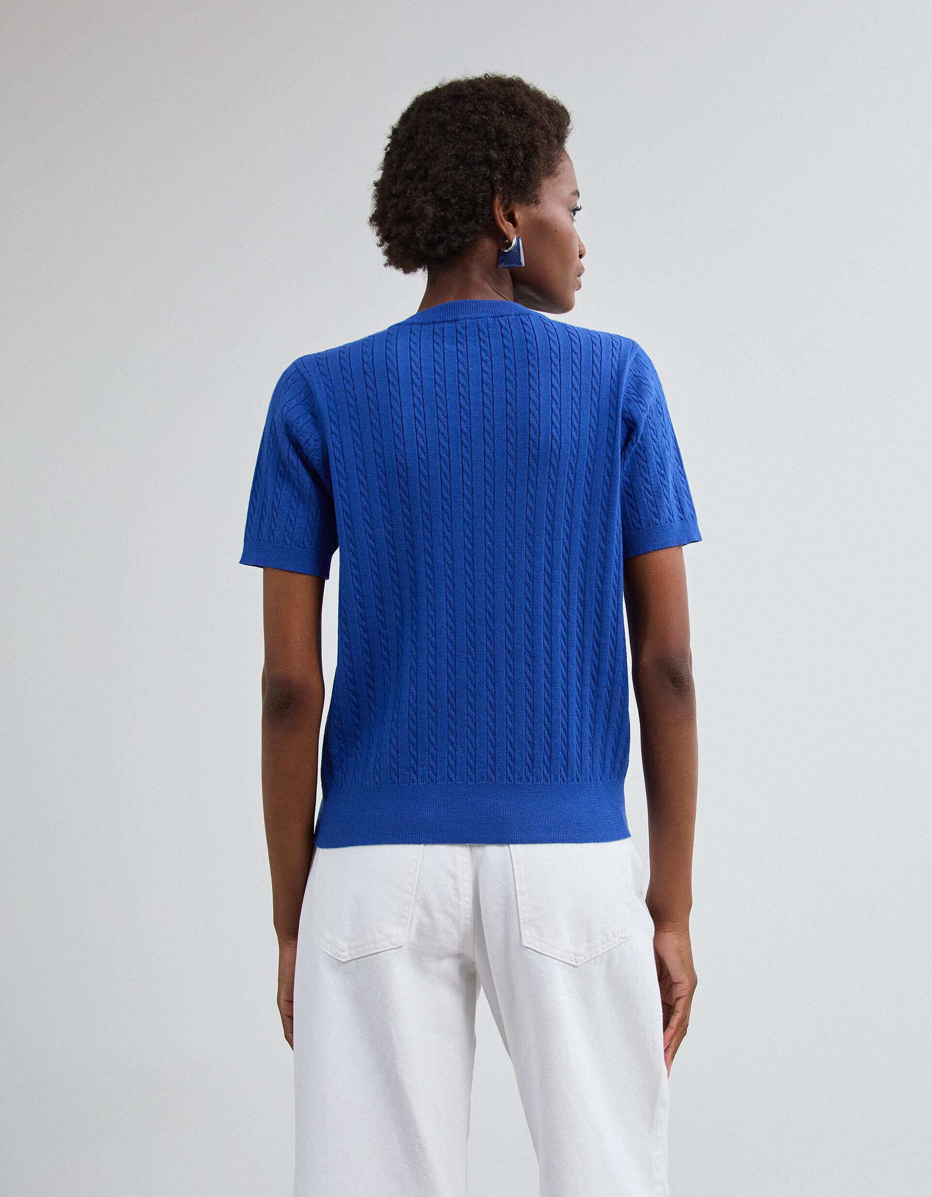 Comprar Online Camisola Tricotada Manga Curta, Mulher, Azul