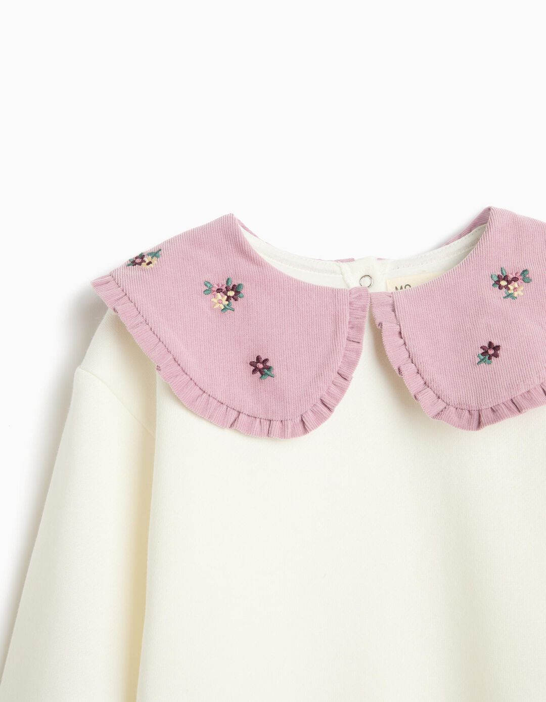 Sweatshirt Com Gola Bordada, Menina, Branco