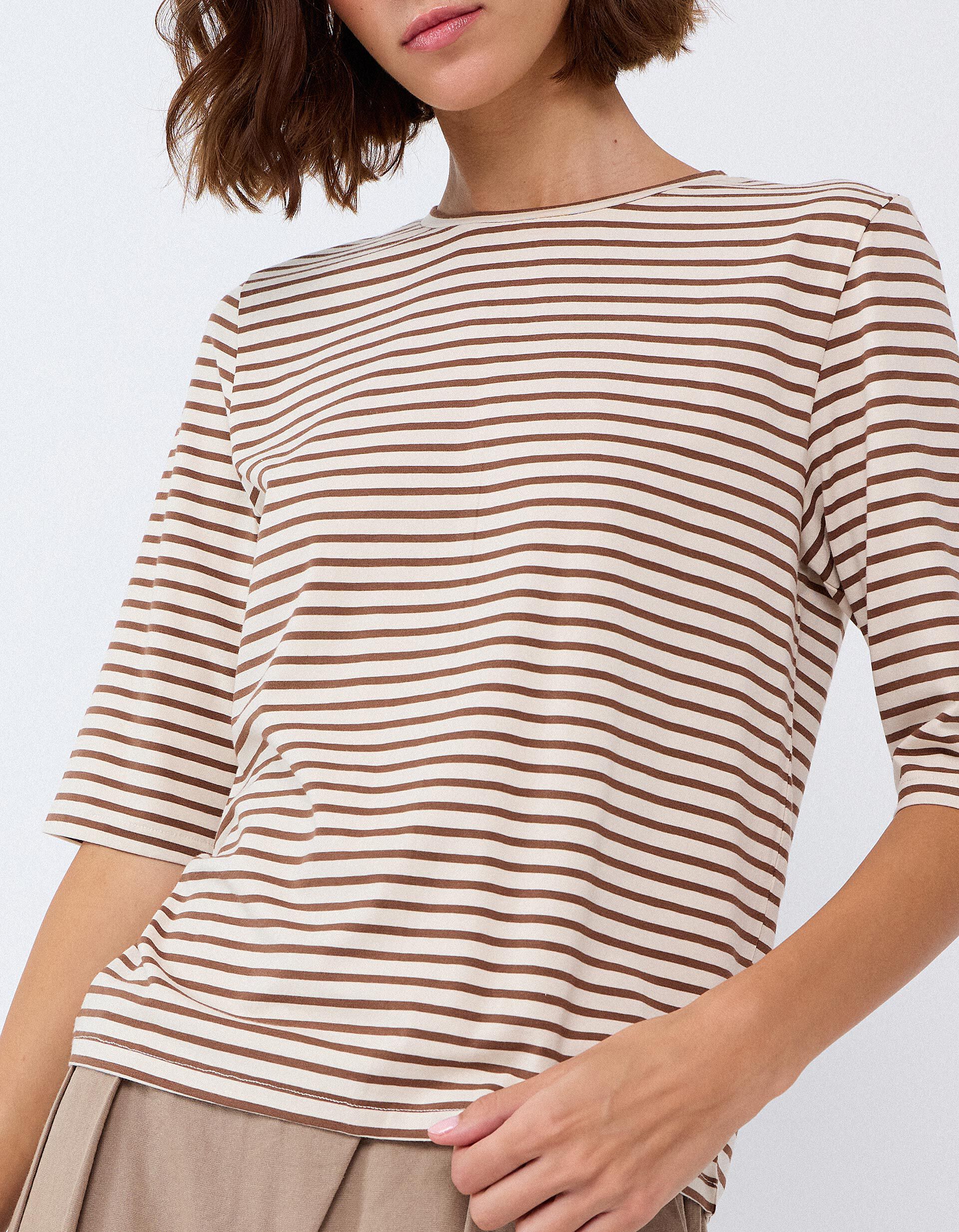 Comprar Online T-shirt &Agrave;s Riscas, Mulher, Castanho