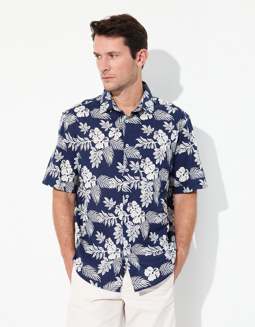 Camisa de Manga Curta, Homem, Azul Escuro 