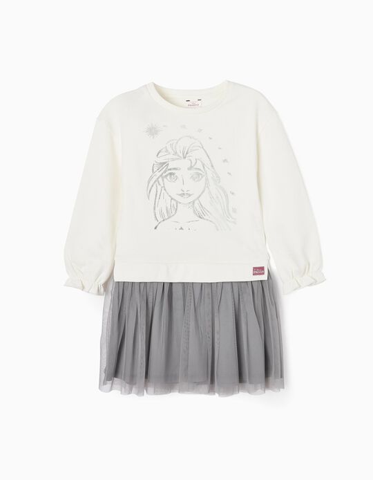 Brushed Sweat-Dress with Tulle for Girls 'Elsa', White/Grey