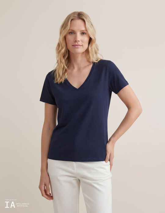 Comprar Online T-shirt Decote em V, Mulher, Azul Escuro