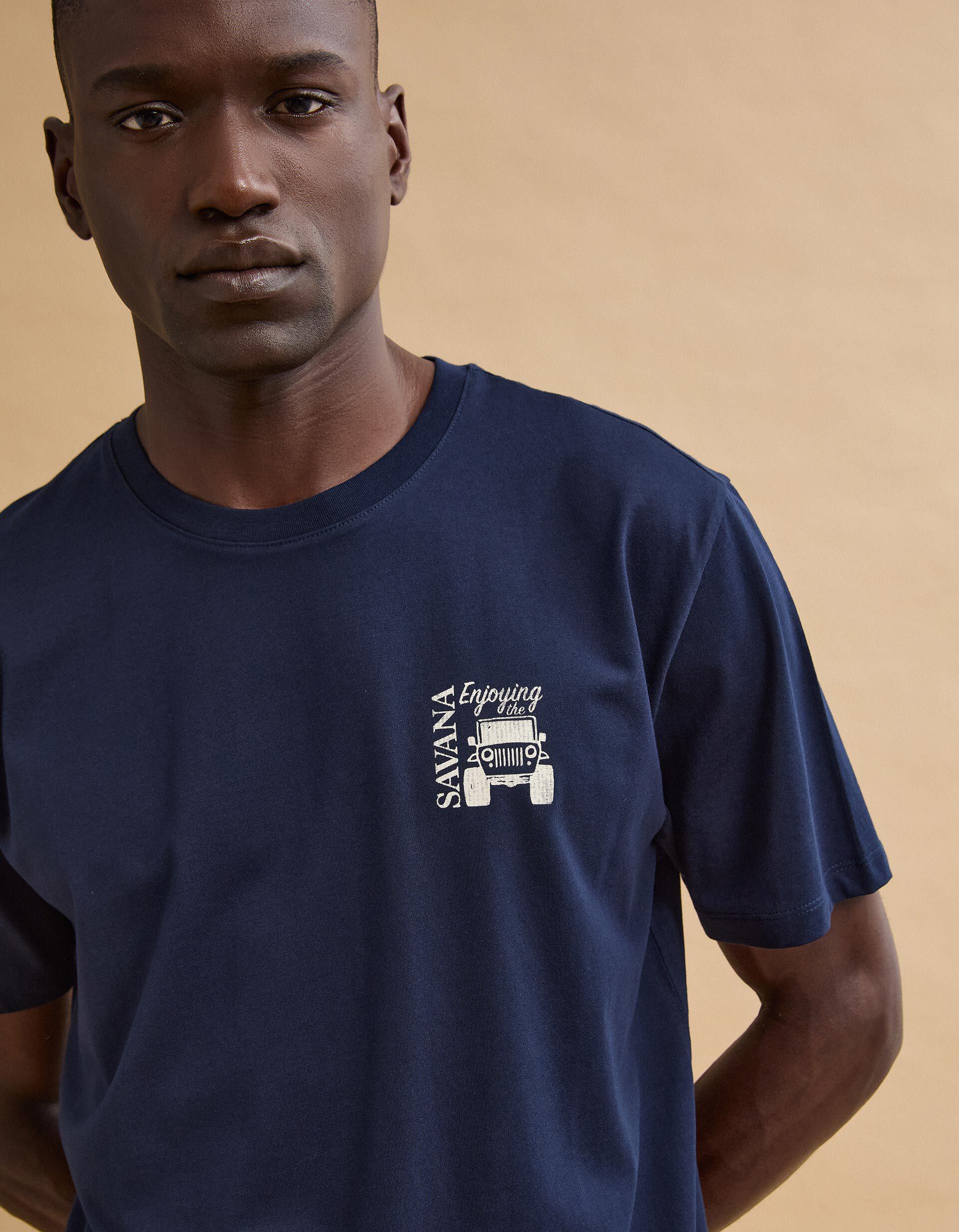 Comprar Online T-shirt Jersey Estampada, Homem, Azul Escuro