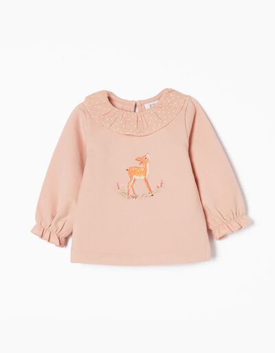 Cotton Sweatshirt with Frills for Baby Girls, Pink