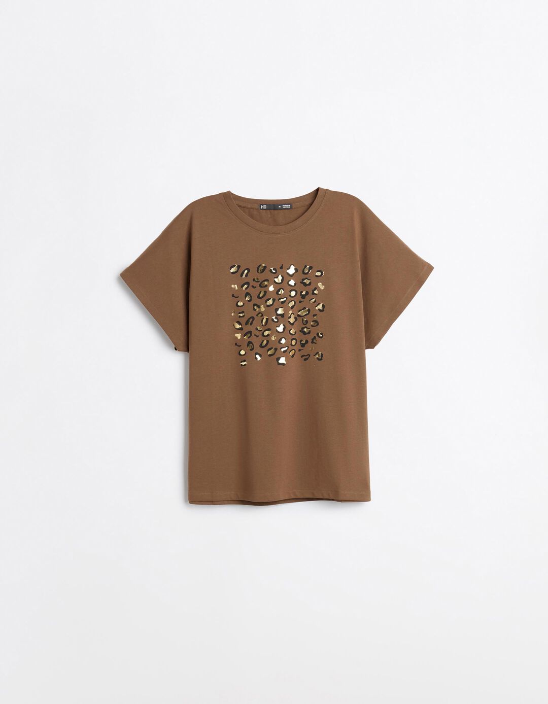 T-shirt Com Estampado Foil, Mulher, Castanho Escuro