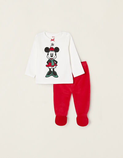 Velour Pyjamas for Baby Girls 'Minnie', White/Red