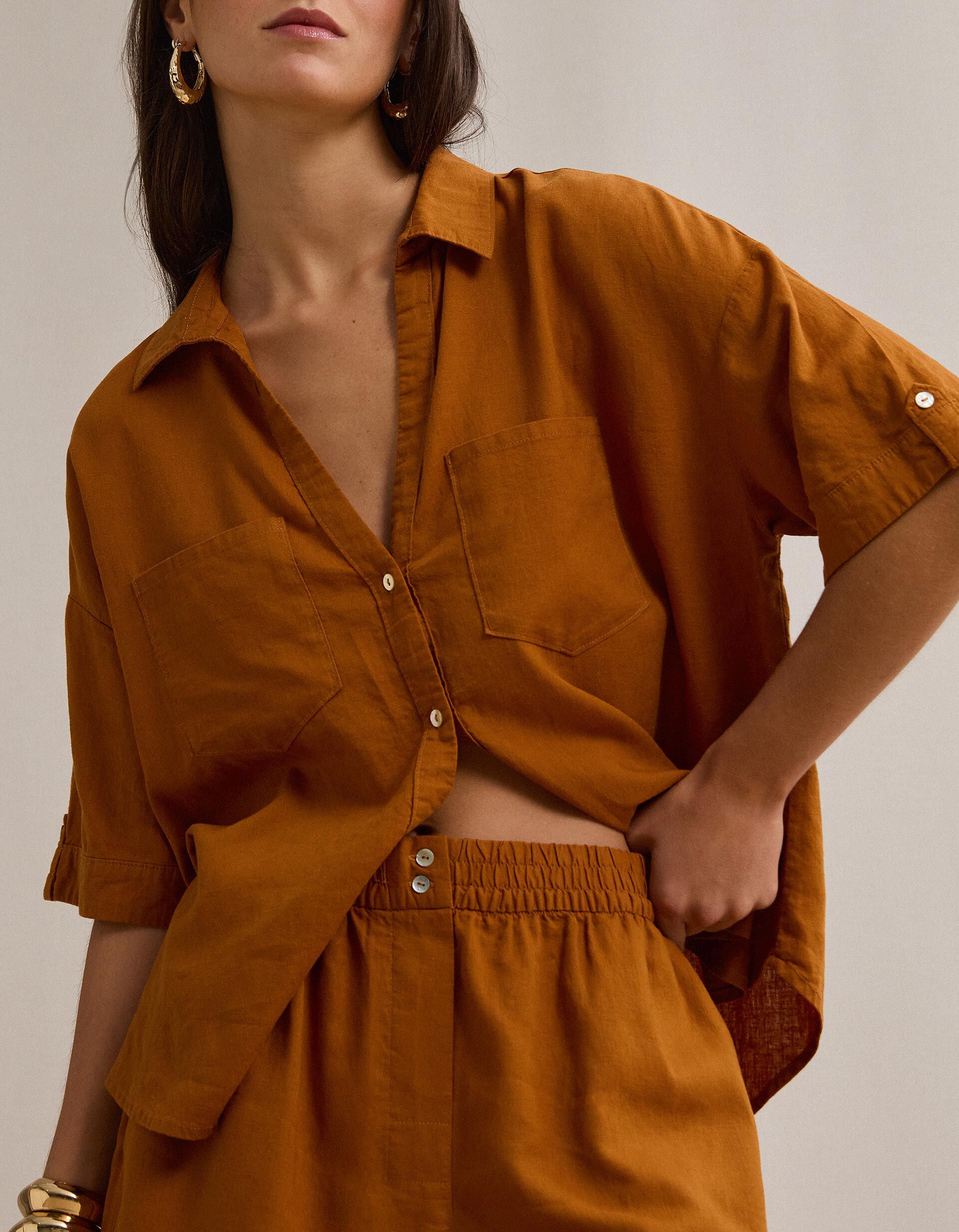 Comprar Online Blusa com linho, Mulher, Castanho Claro 
