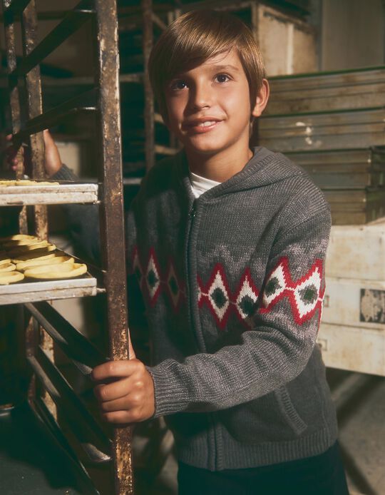 Comprar Online Casaco de Malha com Capuz, Menino, Cinzento Escuro