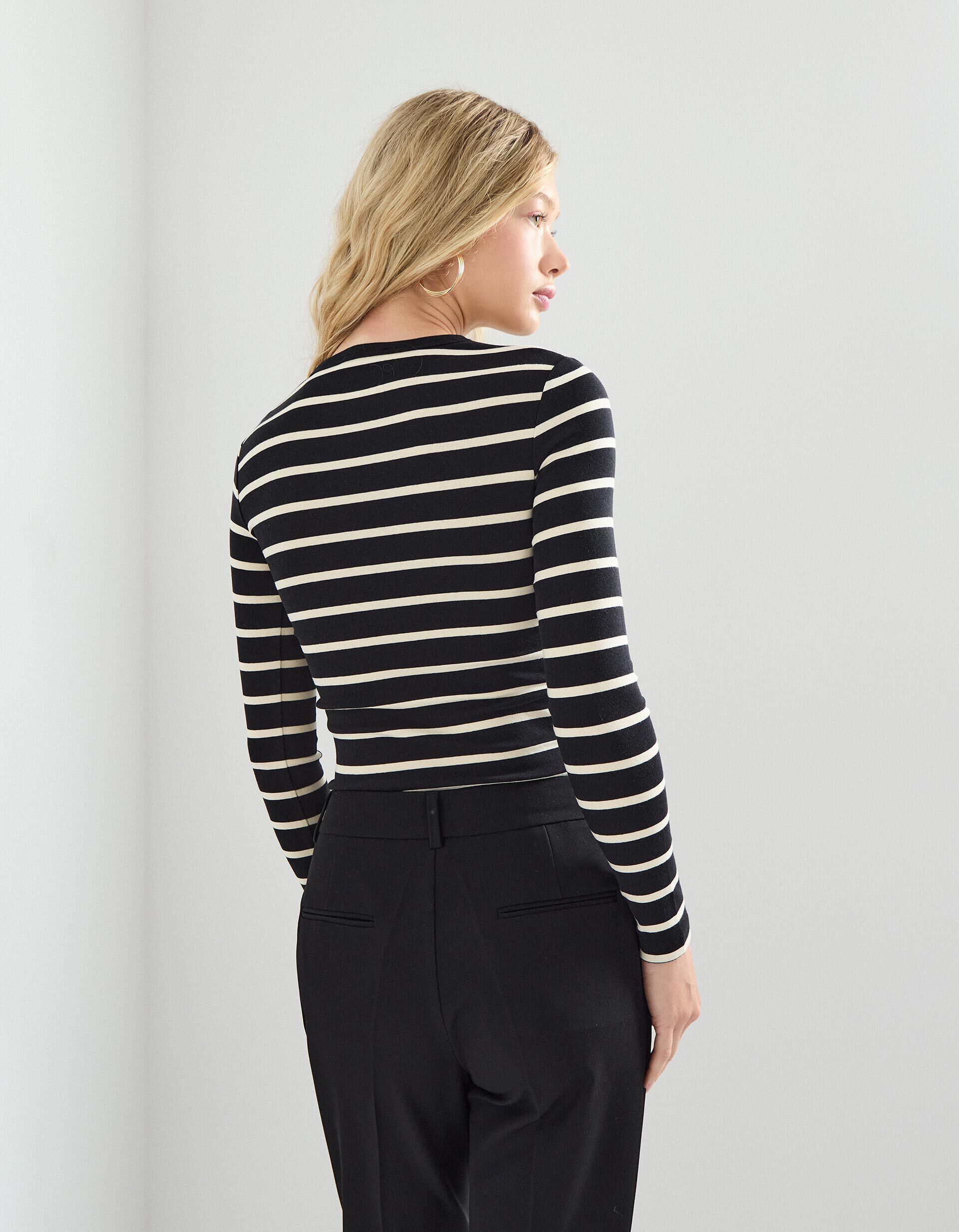 Comprar Online T-shirt de Manga Comprida Riscas, Mulher, Preto