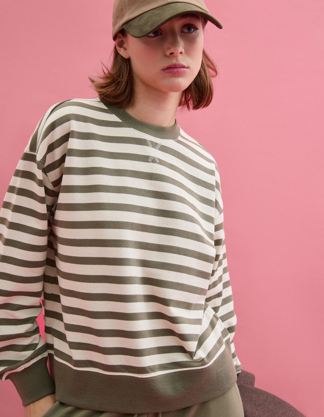 Sweatshirt Riscas, Mulher, Caqui