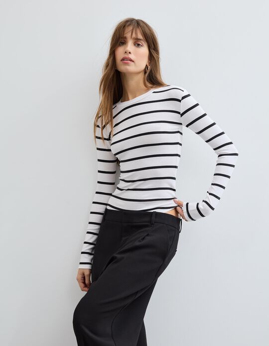 Comprar Online Body de Manga Comprida Riscas, Mulher, Preto