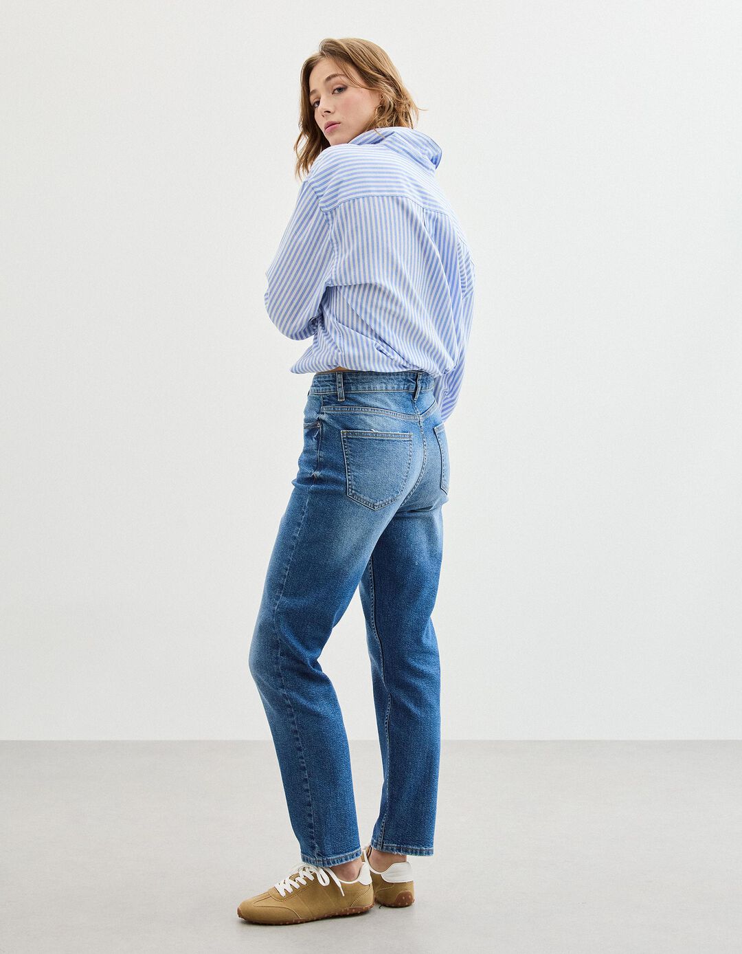 Calças de Ganga 'Tapered Mom Fit', Mulher, Azul